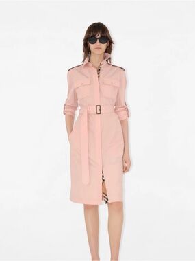 Burberry Blush Pink Belted Midi Shirt Dress